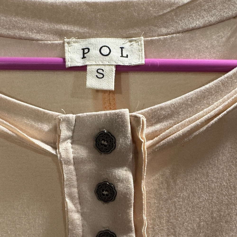 POL Tan Lace Accent Short Sleeve Top - Picture 2 of 6